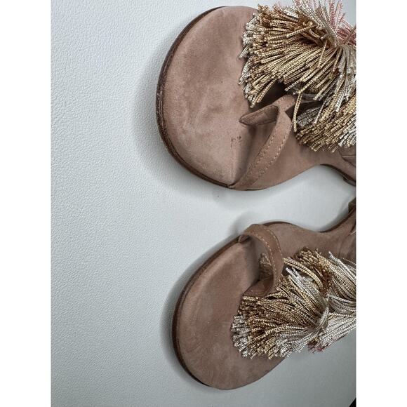 Stuart Weitzman Sandals Womens Size 7.5 Tassel Suede Leather Flat Shoes - Picture 6 of 12